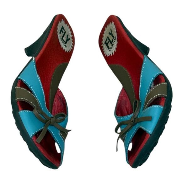 Not For Sale Fly London Sandals‎ Women 37 US 6 Blue Leather Kitten Heel Slip - Picture 5 of 9